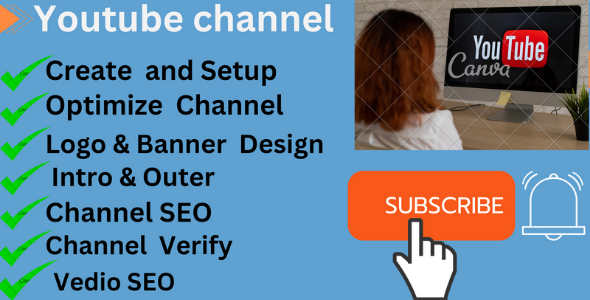 I will create and setup youtube channel with logo, banner, intro, and outer