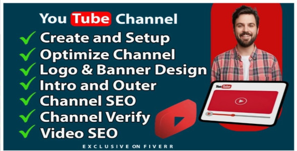 I will create and setup youtube channel with logo, banner, intro, and outer