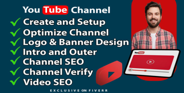 I will create and setup youtube channel with logo and banner