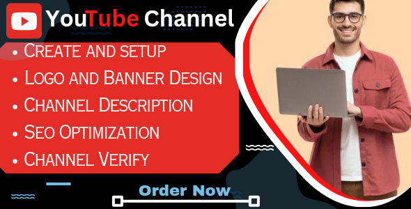 I will create and setup youtube channel with logo, banner intro and outer