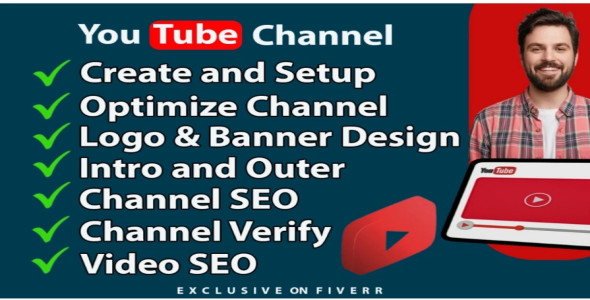 I will create and setup youtube channel with logo, banner, intro, and outer