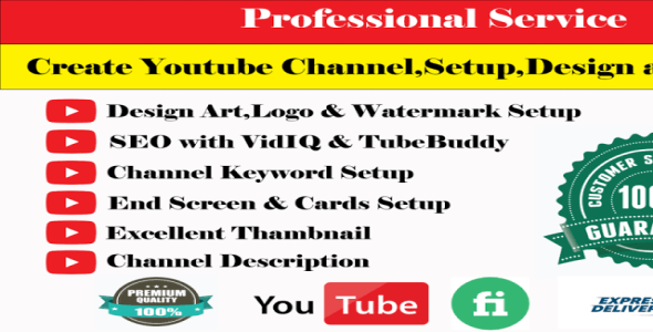 Welcome to my professional YouTube Channel Create Gig    Are you looking for a professional expert on Create, Setup, Design, and optimize with logo, banner, intro, and outro to Your YouTube Channel?    Yes, It is in the right place. I will Create, set up,