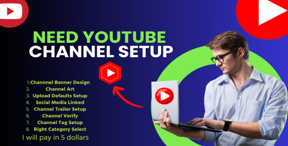 I will create and setup youtube channel with logo, banner, intro, outro