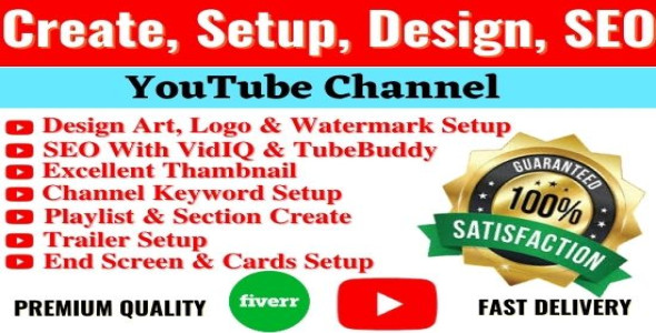 I will create youtube channel with logo, banner, intro, outro, SEO