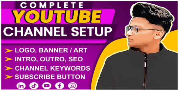 I will create and setup youtube channel with logo,banner,intro,and outer