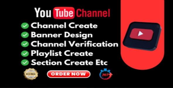 I will creat and setup you tube chennel with logo, banner, into, aknd outer