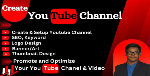 I will create and setup youtube channel with logo,banner,intro and outer