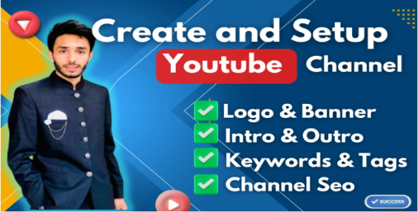 I will create and setup youtube channel with logo, banner, intro, and outer