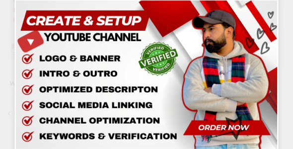 I will create and setup youtube channel with logo, banner, intro, and outer