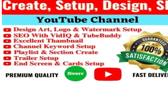 will create youtube channel with logo, banner, intro, outro