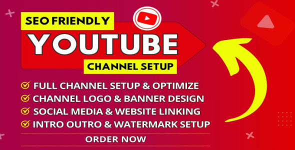 I will create and setup youtube channel with logo, banner, intro, and outer