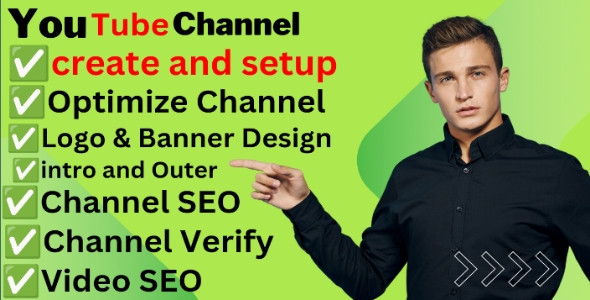 I will create and setup youtube channel with logo, banner, intro, and outer