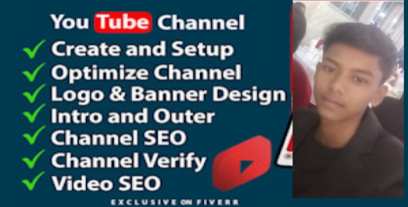 I will create and setup youtube channel with logo, banner, intro, and outer