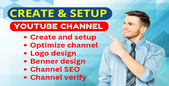 I will create youtube channel with logo, banner, create and setup