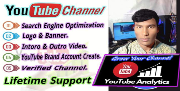 I will create and setup youtube channel with logo, banner, intro, outro