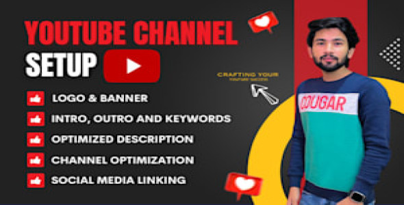 I will create and setup youtube channel with logo, banner, intro, and outer