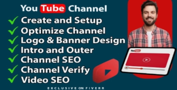 I will create and setup youtube channel with logo, banner, intro, and outer