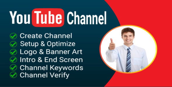 I will create and setup youtube channel with logo, banner, intro, and outer