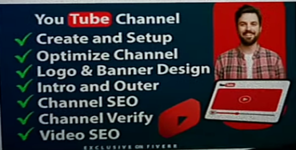 I will create and setup youtube channel with logo, banner, intro, and outer