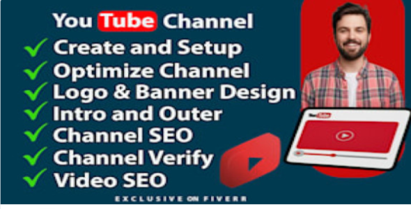 I will create and setub YouTube cha,into,and  with logo,benner outer