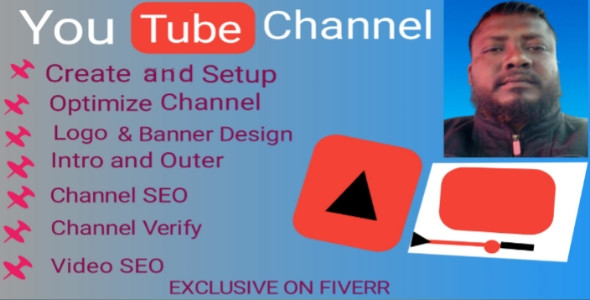 I will create and setup youtube channel with logo, banner, intro, and outer