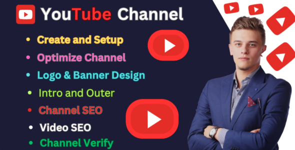 I will create and setup youtube channel with logo, banner, intro, and outer