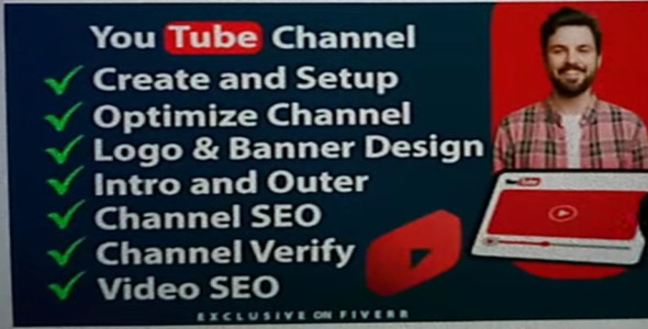 I will create and setup youtube channel with logo, banner, intro, and outer