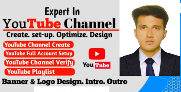 I will create and setup YouTube channel with logo, banner, intro and outer