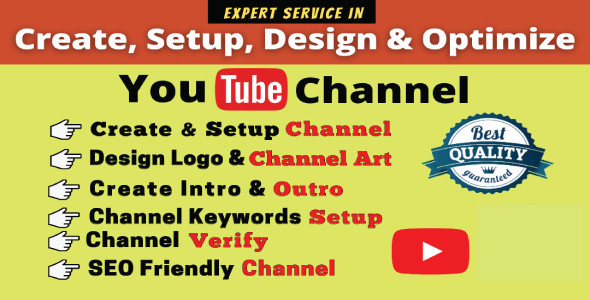 I will create and set up Youtube channel with Logo, intro, Banner and outer .