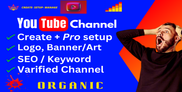 I will create and setup youtube channel with logo, banner, intro, and outer