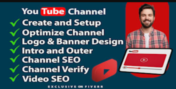 I will create and setup youtube channel with logo, banner, intro, and outer