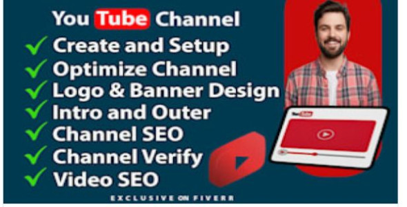 I will create and setup youtube channel with logo, banner, intro, and outer