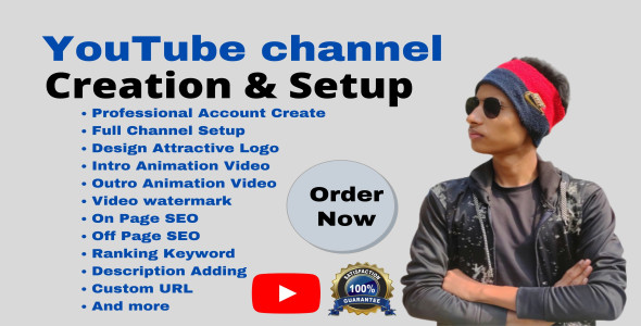 I will create and setup youtube channel with logo, banner, intro, and outer