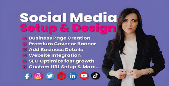 I will setup facebook business page, instagram, youtube, social media accounts create