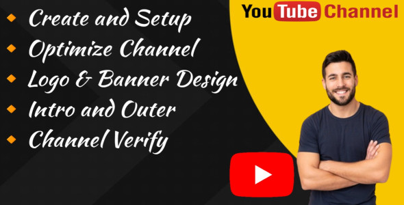 I will create and setup youtube channel with logo, banner, intro, and outer