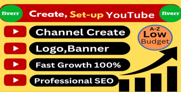 I will create and setup youtube channel with logo, banner, intro, and outer