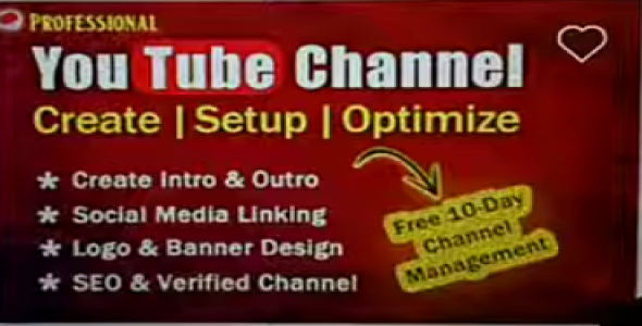 I will create and set up YouTube channel with log, banner,intro and outer