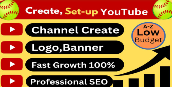 I will create and setup youtube channel with logo, banner, intro, and outer