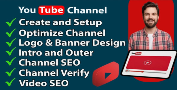 I will create and setup youtube channel with logo, banner, intro, and outer