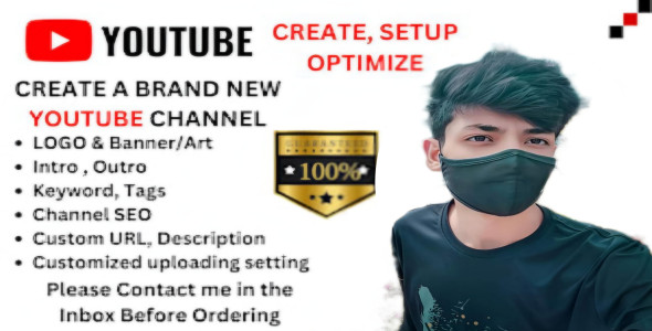 I will create and setup youtube channel with logo, banner, intro, and outer