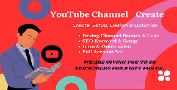 I will create and setup youtube channel with logo, banner, intro, and outer