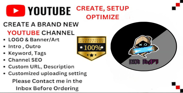 I will create and setup youtube channel with logo, banner, intro, and outer