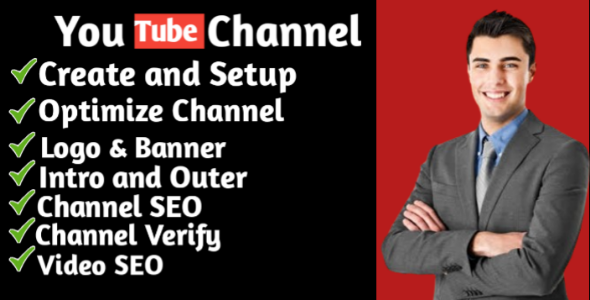 I will create and setup youtube channel with logo, banner, intro, and outer