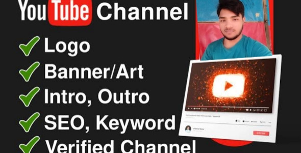 I will create youtube channel with logo, art, intro, outro, SEO