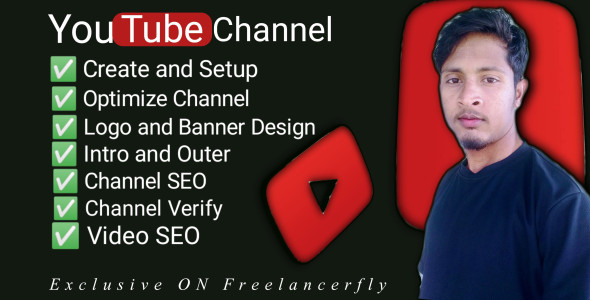 I will create and setup youtube channel with logo, banner, intro, and outer