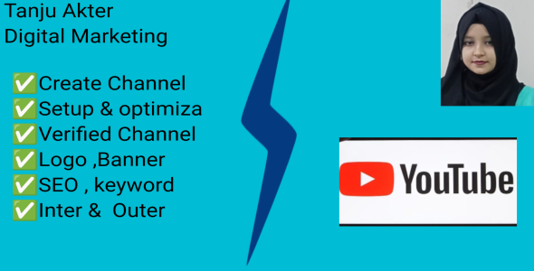 I will create and setup youtube channel with logo, banner, intro, and outer