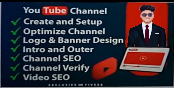 I will create and setup youtube channel with logo, banner, intro, and outer