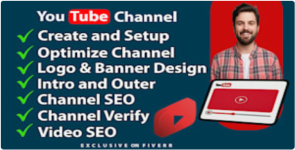 I will create and setup youtube channel with logo, banner, intro, and outer