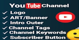 I will create and setup youtube channel with logo, banner, intro, and outer